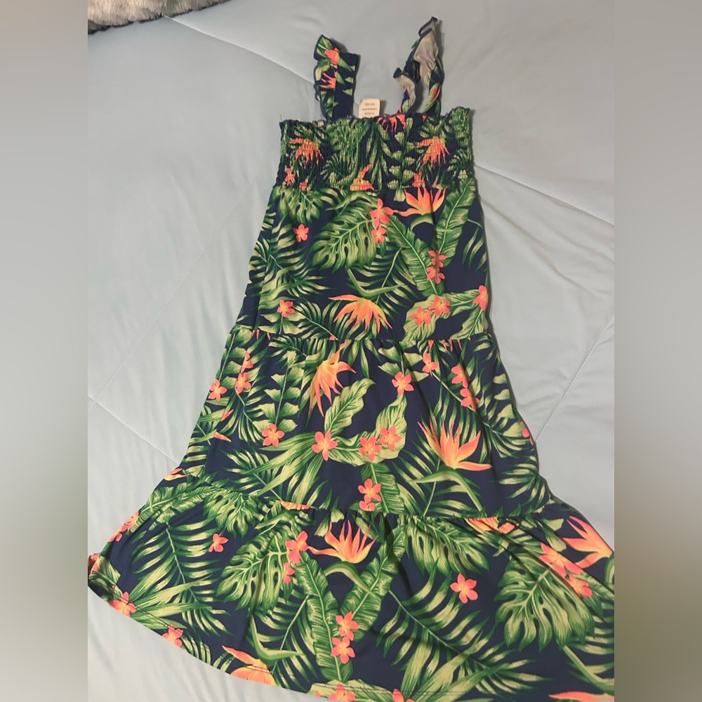 Girls xs Tropical Print Smocked Dress